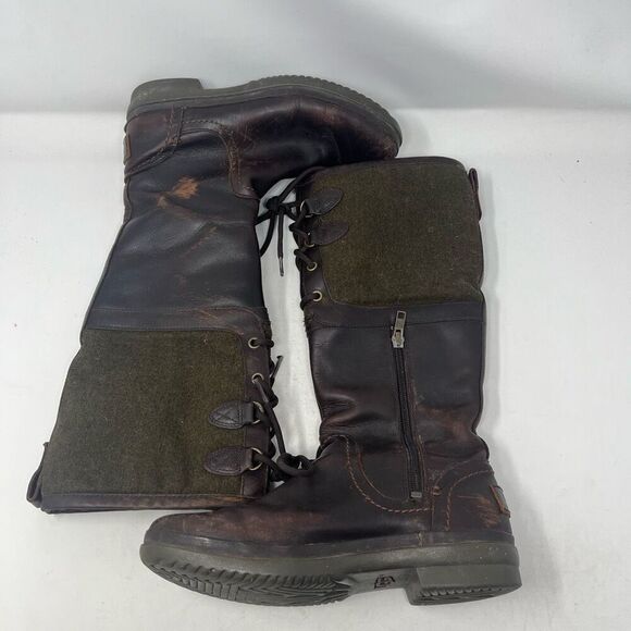 UGG S/N 1005578 Elsa Waterproof Leather Rain Snow Boots Olive Womens Size 7 - Picture 3 of 7